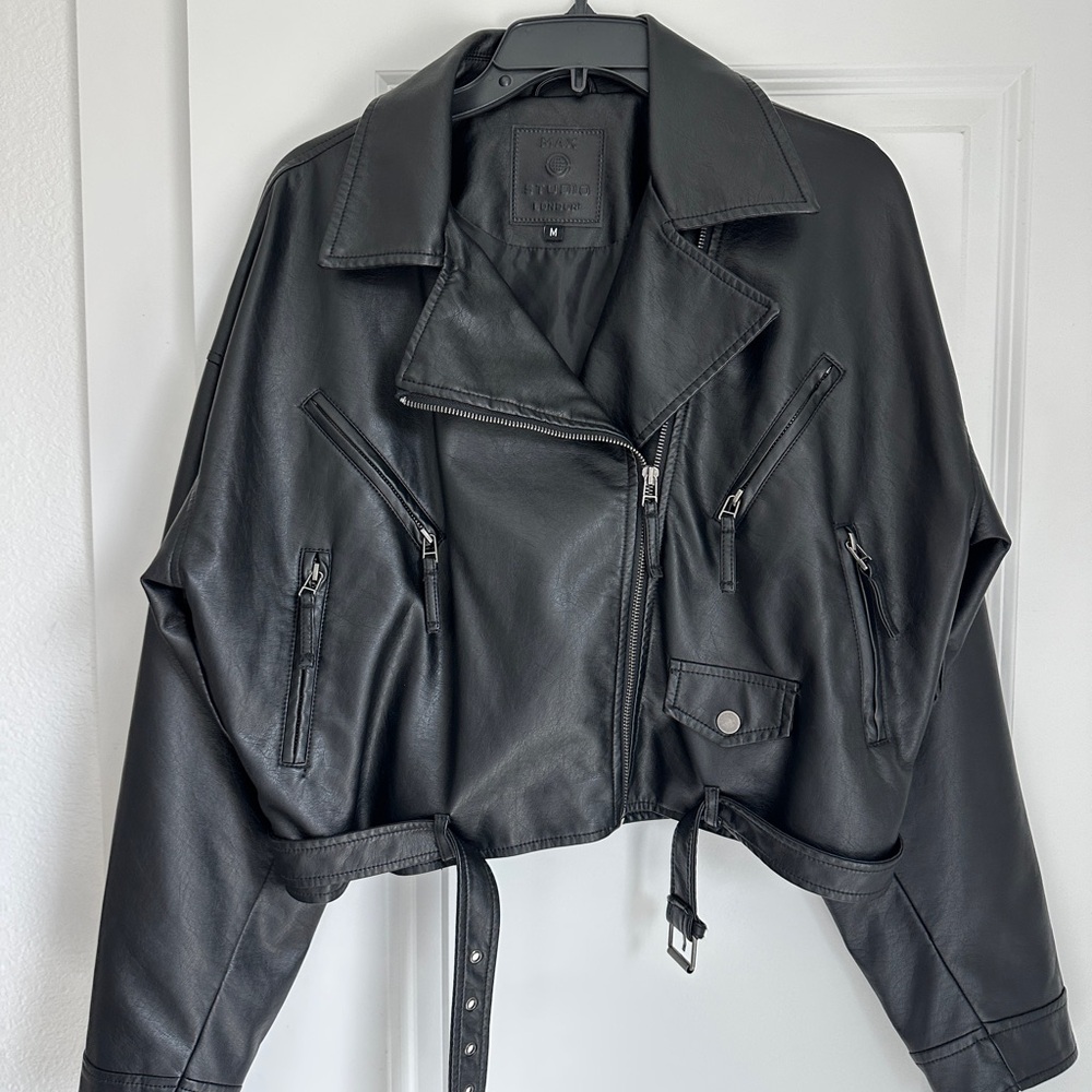 Max Studio Black Faux Leather Moto Jacket